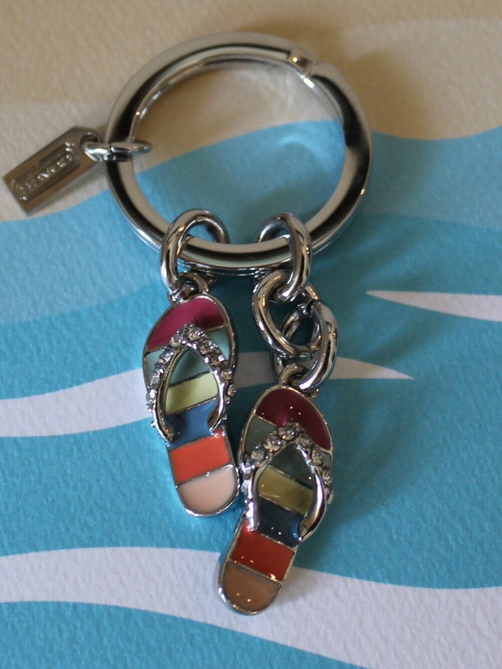 Coach Crystal Flip Flop keychain charm Silver with multi color EUC - Picture 4 of 7